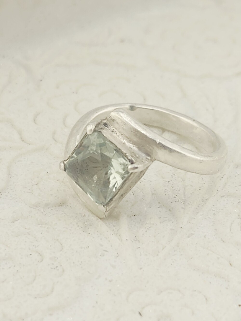 PRASIOLITE GEMSTONE RING HANDMADE IN STERLING SILVEL RECYCLE METAL SIZE 7 - Picture 10 of 16